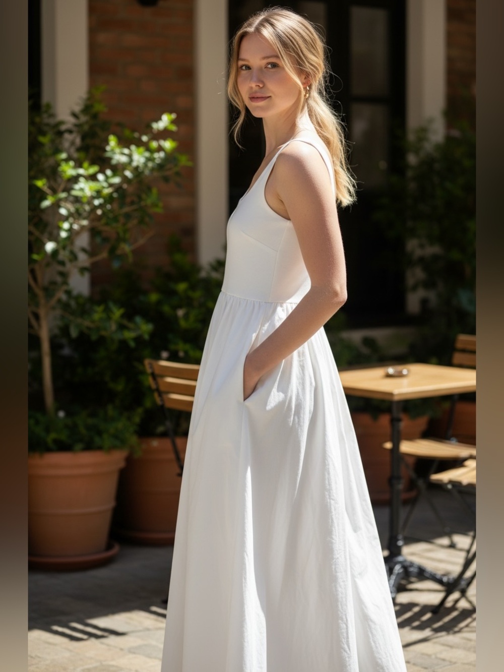 NWT Banana Republic White Sleeveless Midi Maxi Dress with Pockets - XS Petite